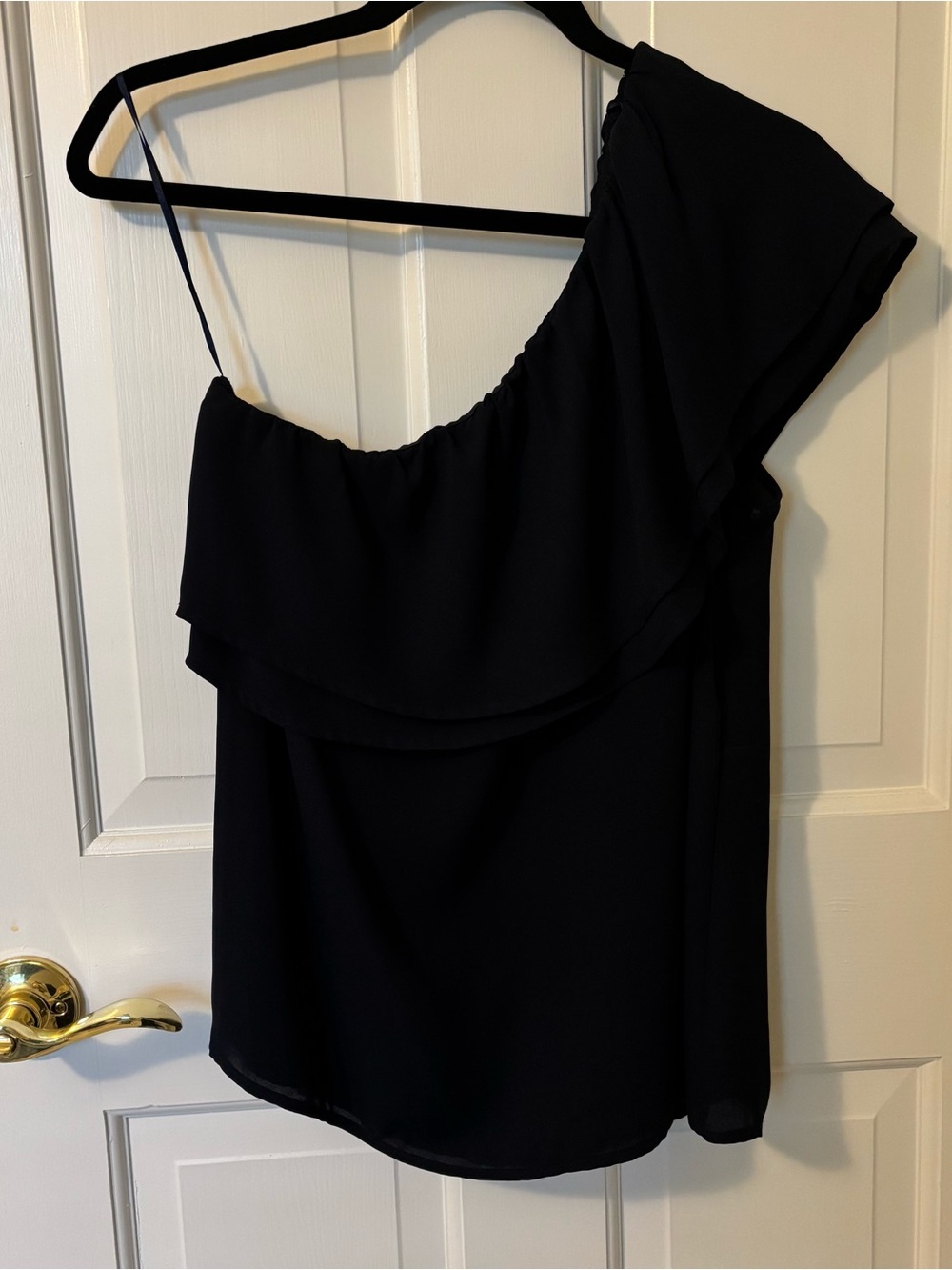 Aqua Asymmetric One-Shoulder Ruffle Top in Navy Blue